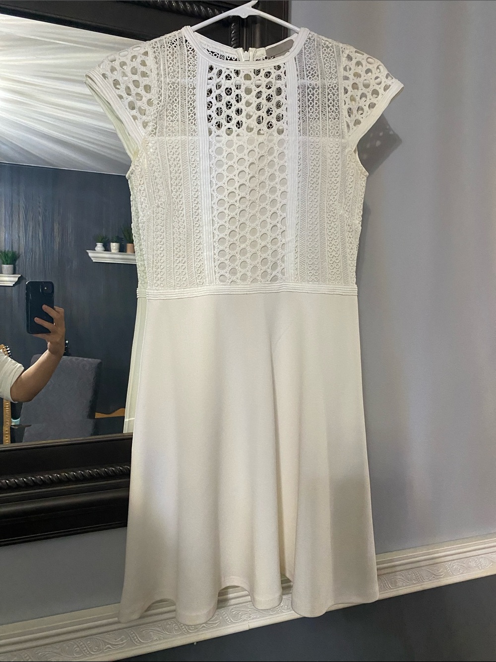 H&M White Eyelet Lace Yoke Cap Sleeve Mini Dress